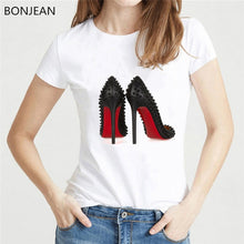 Load image into Gallery viewer, Newest watercolor high heels shoes print vogue t shirt femme funny t shirt women 90s hip hop punk shirt hipster streetwear