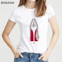 Load image into Gallery viewer, Newest watercolor high heels shoes print vogue t shirt femme funny t shirt women 90s hip hop punk shirt hipster streetwear