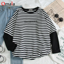 Load image into Gallery viewer, Korean Women shirts letters stripe Kawaii tops O-Neck All-match Students t-shirts autumn Harajuku Loose Clothing Casual T shirt