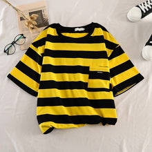 Load image into Gallery viewer, Korean Women shirts letters stripe Kawaii tops O-Neck All-match Students t-shirts autumn Harajuku Loose Clothing Casual T shirt
