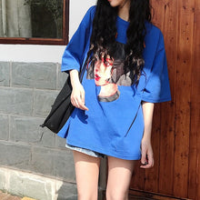 Load image into Gallery viewer, Korean Women shirts letters stripe Kawaii tops O-Neck All-match Students t-shirts autumn Harajuku Loose Clothing Casual T shirt