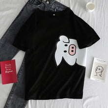 Load image into Gallery viewer, Korean Women shirts letters stripe Kawaii tops O-Neck All-match Students t-shirts autumn Harajuku Loose Clothing Casual T shirt