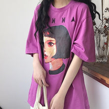 Load image into Gallery viewer, Korean Women shirts letters stripe Kawaii tops O-Neck All-match Students t-shirts autumn Harajuku Loose Clothing Casual T shirt
