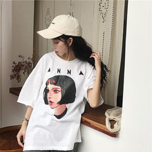 Load image into Gallery viewer, Korean Women shirts letters stripe Kawaii tops O-Neck All-match Students t-shirts autumn Harajuku Loose Clothing Casual T shirt