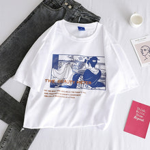 Load image into Gallery viewer, Korean Women shirts letters stripe Kawaii tops O-Neck All-match Students t-shirts autumn Harajuku Loose Clothing Casual T shirt